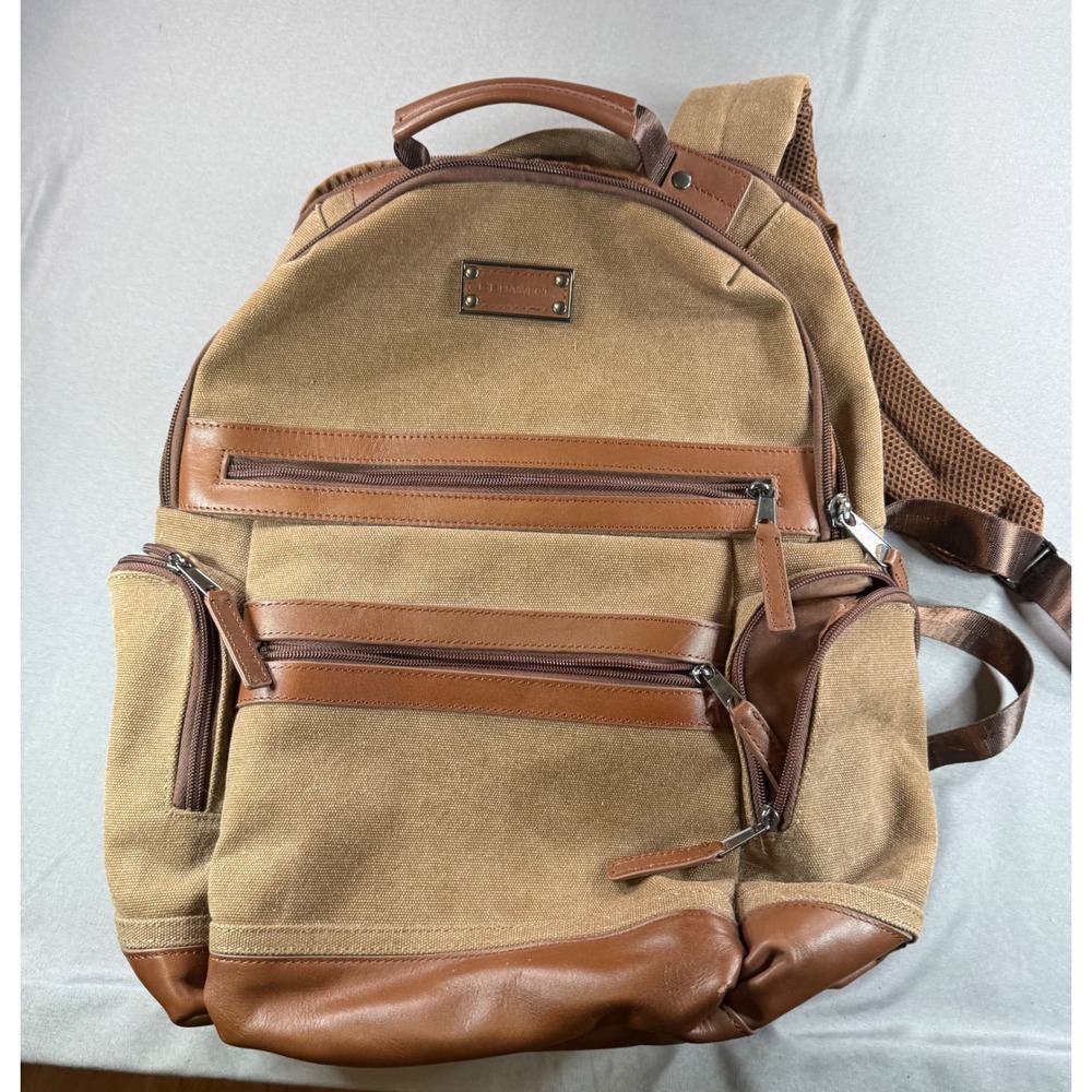 Renwick Tan Canvas Backpack RFID Protection Laptop Travel Bag Multi-Pocket